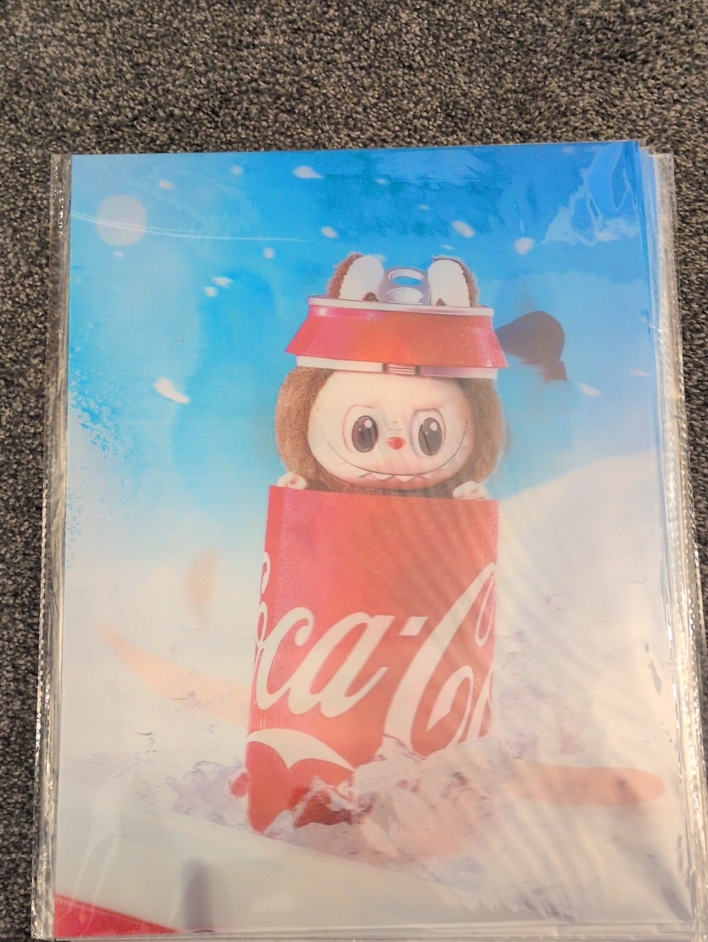 Coca-Cola Red Can with Blue Sky Character Print. Move It Around And It Changes
